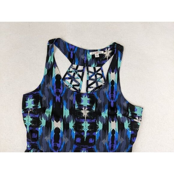 AMERICAN EAGLE OUTFITTERS - WOMEN'S BLUE PRINT SILKY TEXTURED DRESS - SIZE 12 - Picture 3 of 7